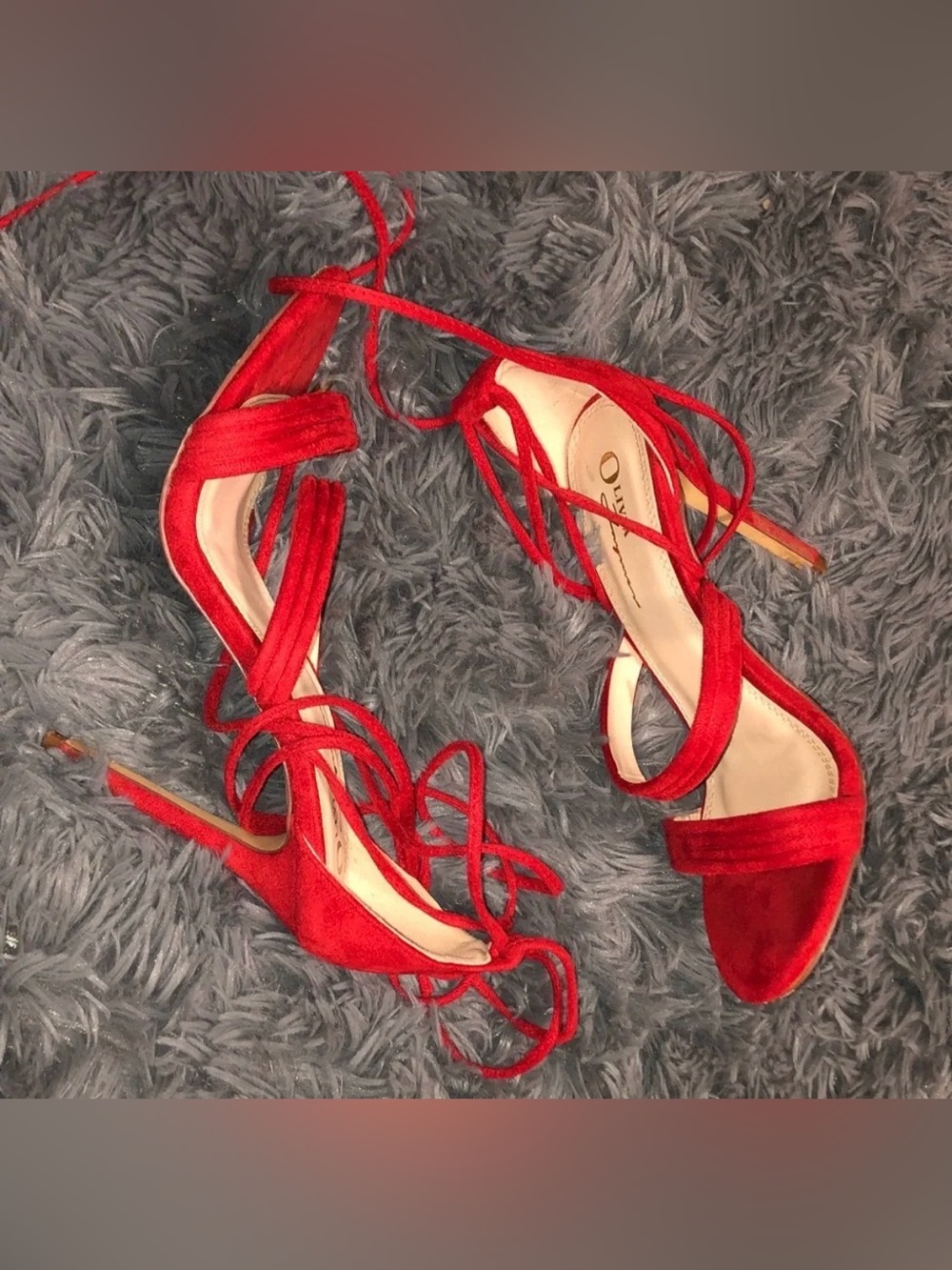 Well worn Red Lace-Up suede Women's sexy Heels